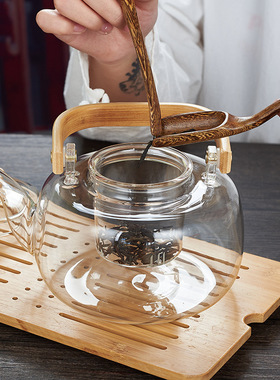 空盒子竹把提梁壶耐热玻璃茶壶家用泡茶壶生壶电陶炉用煮茶器茶具