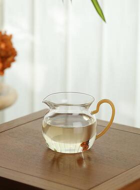 空盒子手柄玻璃公道杯 高硼硅玻璃分茶器 功夫茶具配件透明耐热茶