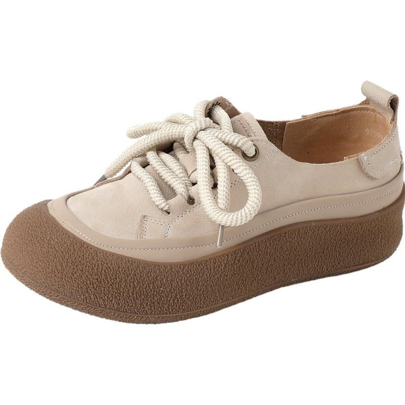 真皮厚底单鞋女春秋软底妈妈鞋休闲板鞋圆头系带深口松糕底小皮鞋,淘宝优惠券,粉丝福利购,淘宝优惠卷