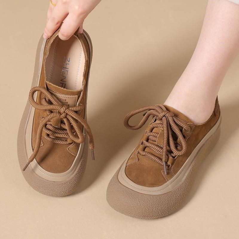 真皮厚底单鞋女春秋软底妈妈鞋休闲板鞋圆头系带深口松糕底小皮鞋,淘宝优惠券,粉丝福利购,淘宝优惠卷