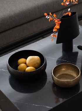 新中式简约轻奢金属干果盘托盘摆件样板间售楼处客厅茶几桌面摆设