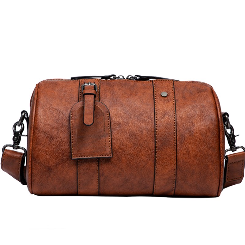 复古手工擦色单肩包真皮男士包包斜挎包休闲小背包植鞣牛皮水桶包 - 图3