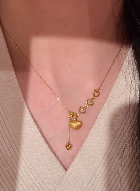 千金风金色爱心项链流苏Y字链女