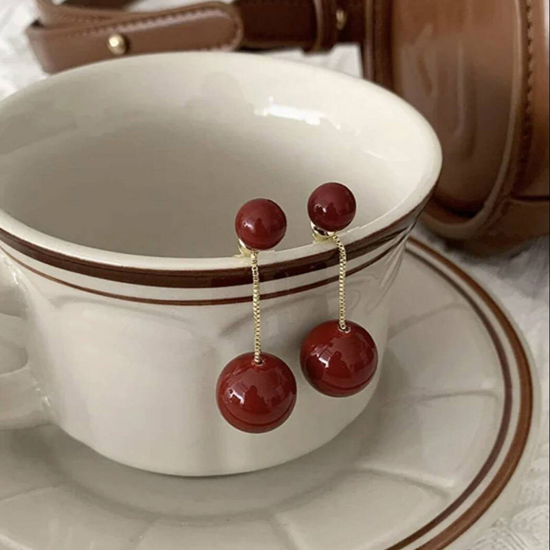 2025新款红色珍珠耳环复古简约时尚流苏耳钉高级感银针耳饰女人味,淘宝优惠券,粉丝福利购,淘宝优惠卷