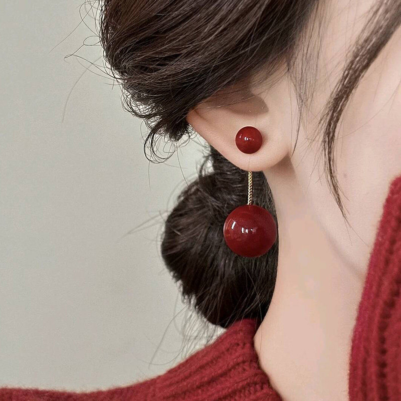 2025新款红色珍珠耳环复古简约时尚流苏耳钉高级感银针耳饰女人味,淘宝优惠券,粉丝福利购,淘宝优惠卷