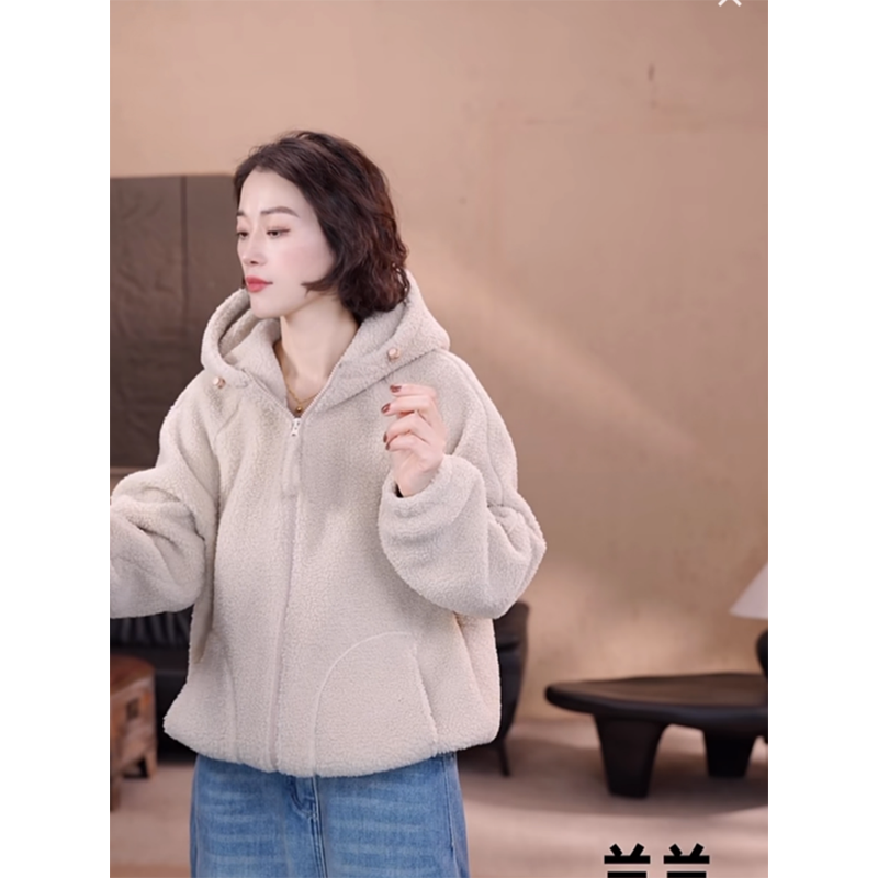 2025年冬季新款洋气时尚连帽颗粒绒奥粒绒外套休闲加厚保暖上衣女,淘宝优惠券,粉丝福利购,淘宝优惠卷