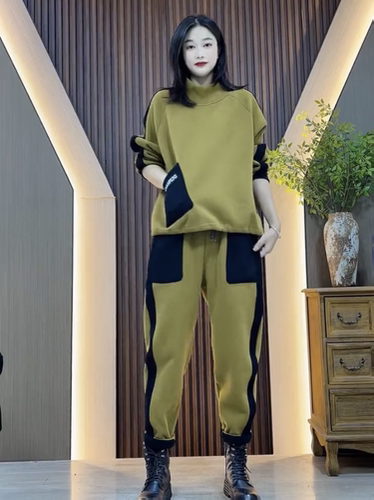 休闲运动加绒套装2025秋冬新款女装欧货卫衣卫裤两件套舒适保暖 - 图2