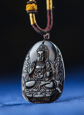 极速阿弥陀e佛像吊坠冰种黑曜石本命佛属猪狗生肖男女士八大守护