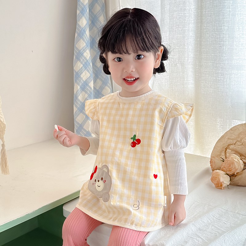 Girls pure cotton waterproof rice clothes for infants and babies eating sleeveless protective clothing apron children complementary food bibs fashionable thin style
