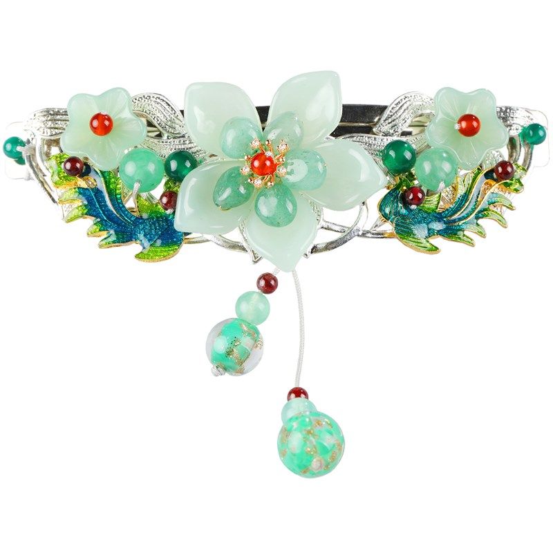 古风超大号发夹民族风发饰东陵玉头花弹簧夹国潮国风吊坠夹发卡女,淘宝优惠券,粉丝福利购,淘宝优惠卷