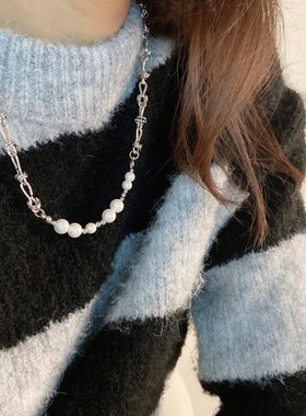 小众高级感贝珠打结锁骨链轻奢网红黄铜项链