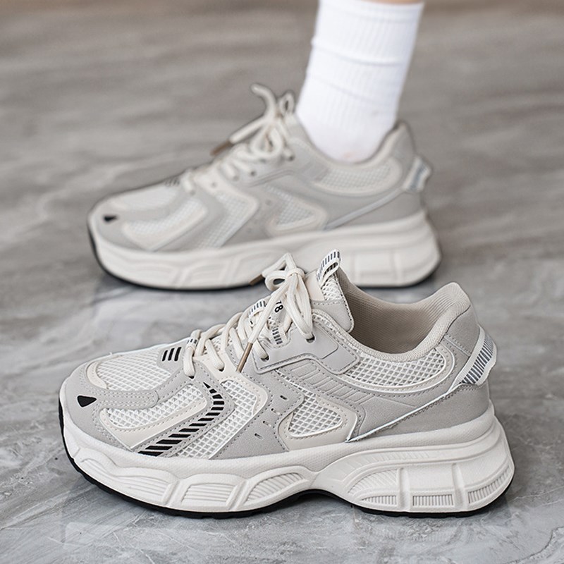 2025春秋新款老爹鞋增高厚底运动休闲鞋情侣网面鞋子男透气网鞋女 - 图1