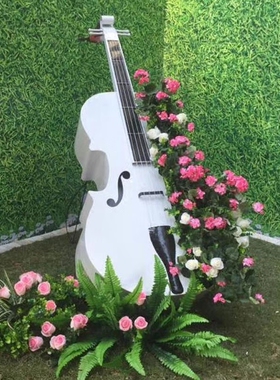 户外园林雕塑花园摆件庭院金属创意大提琴花架装饰园艺景观工艺品
