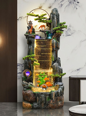 新中式落地鱼缸喷泉摆件