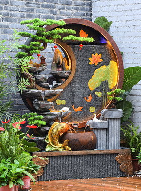 新中式落地隔断流水屏风