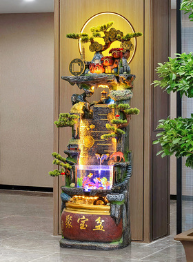 聚宝盆假山流水喷泉摆件