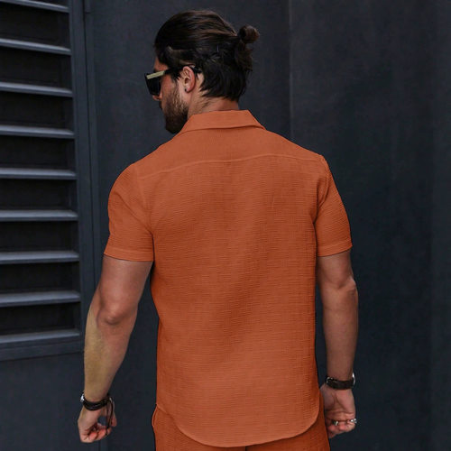 纯色翻领宽松短袖衬衫Solid color lael loose short sleed shirt - 图2
