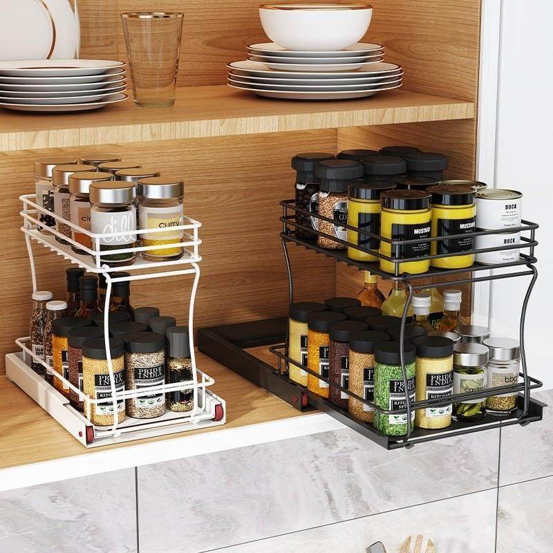 速发厨房整体橱柜推拉篮抽拉式台面调味料收纳层架双层滑轨移,淘宝优惠券,粉丝福利购,淘宝优惠卷