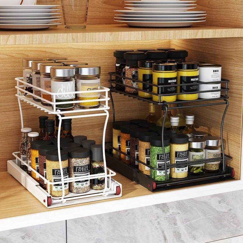 速发厨房整体橱柜推拉篮抽拉式台面调味料收纳层架双层滑轨移,淘宝优惠券,粉丝福利购,淘宝优惠卷