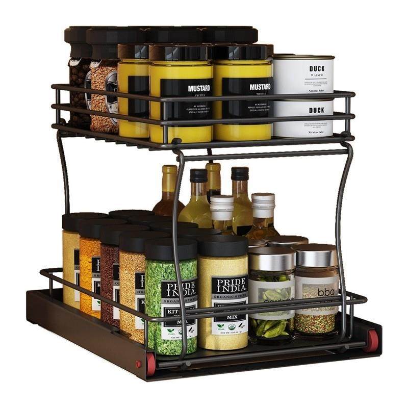 速发厨房整体橱柜推拉篮抽拉式台面调味料收纳层架双层滑轨移,淘宝优惠券,粉丝福利购,淘宝优惠卷