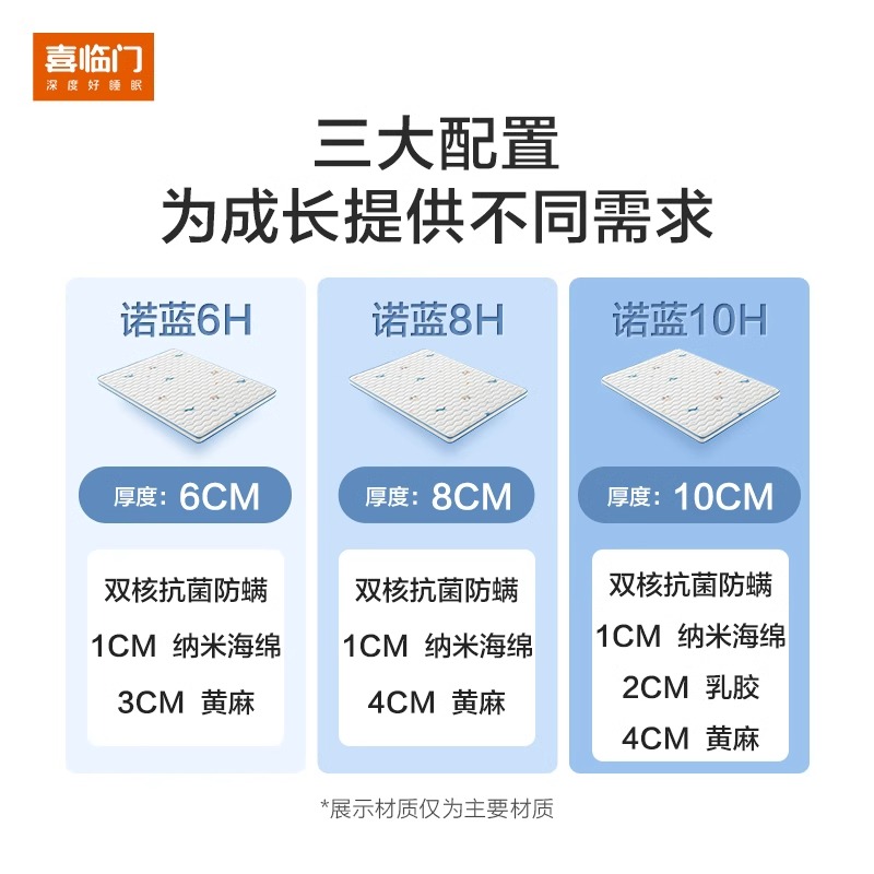 喜临门儿童床垫薄垫黄麻护脊硬垫榻榻米乳胶垫席梦思家用 诺蓝10H