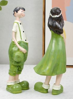 创意桌面卡通摆件家居酒柜装饰品田园情侣树脂娃娃客厅卧室摆设品