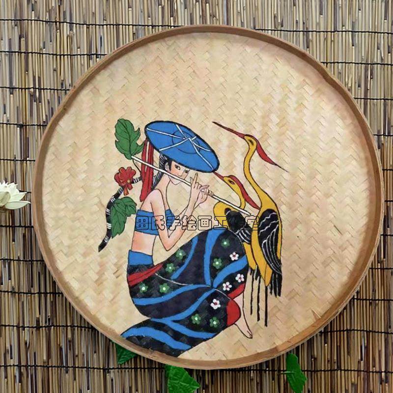 手绘竹编簸箕画云南特色文化装饰画田园民宿墙面墙壁挂饰挂件壁饰,淘宝优惠券,粉丝福利购,淘宝优惠卷