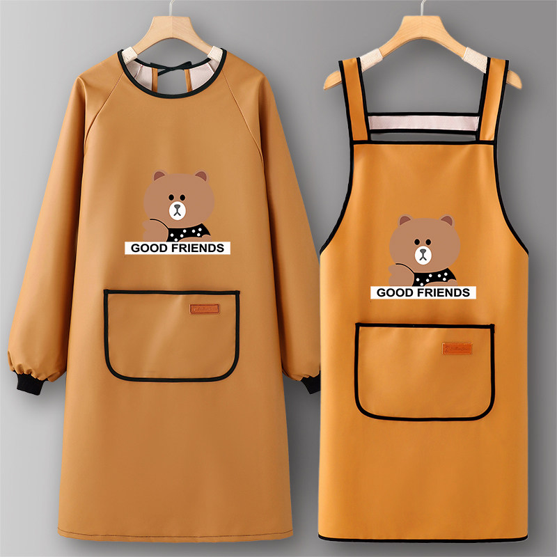 PU皮围裙防油防水厨房家用2025新款罩衣女长袖定制做饭耐磨工作服,淘宝优惠券,粉丝福利购,淘宝优惠卷