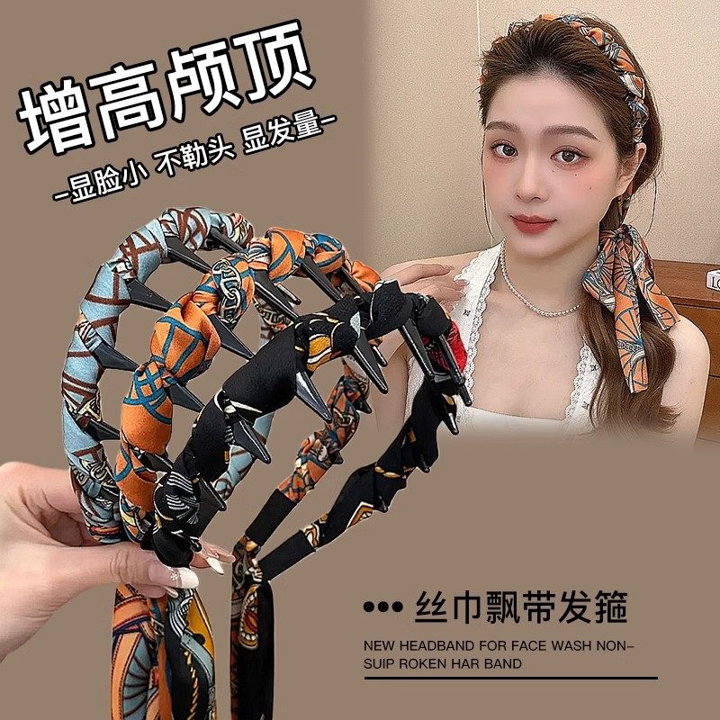 复古缎面发箍飘带一体发带丝巾绑发女夏季压发高颅顶头箍港风头饰,淘宝优惠券,粉丝福利购,淘宝优惠卷