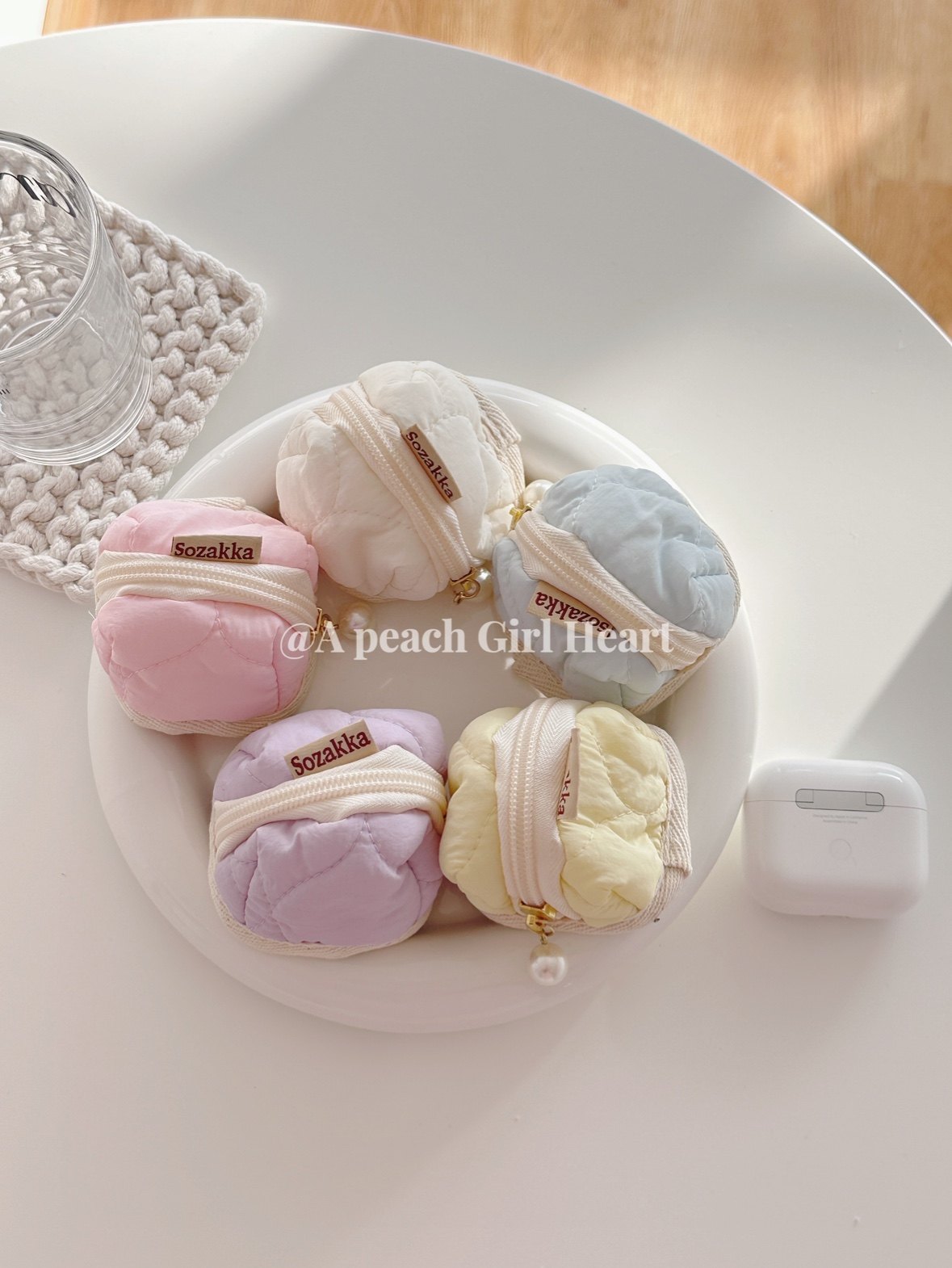 一只桃可爱马卡龙色蓝牙耳机收纳包迷你AirPods保护套绗缝小帐篷,淘宝优惠券,粉丝福利购,淘宝优惠卷