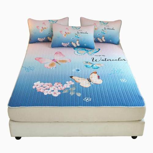 夏季冰丝凉席三件套可机洗婴儿童卡通家用天丝空调软席防滑凉席子 - 图3