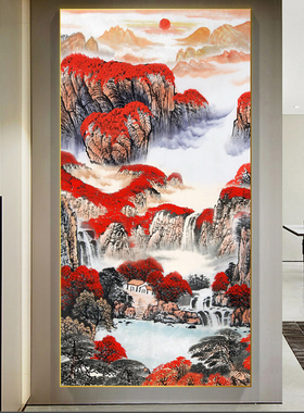玄关装饰画新中式鸿运当头晶瓷画
