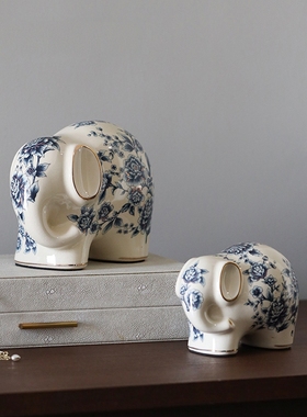 新中式大象陶瓷摆件家居客厅书房卧室装饰宋代美学桌面玄关小物件