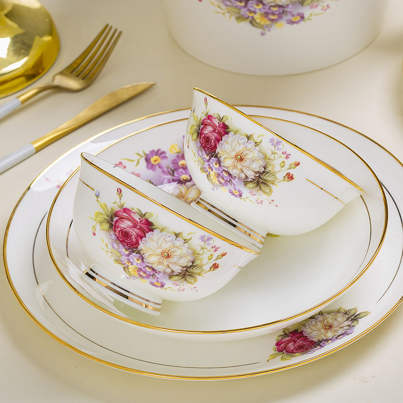 碗碟套装家用景德镇中式高级感陶瓷碗盘组合结婚乔迁高档骨瓷餐具