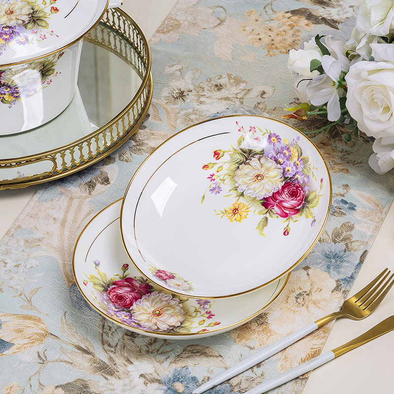 碗碟套装家用景德镇中式高级感陶瓷碗盘组合结婚乔迁高档骨瓷餐具