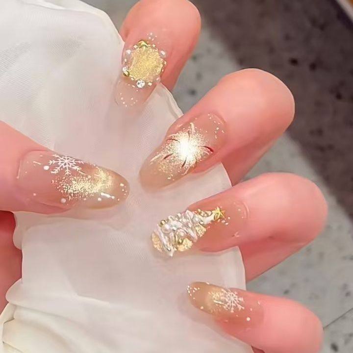 烟花圣诞初雪秋冬美甲纯手工显白手绘新款猫眼气质穿戴高级可拆卸,淘宝优惠券,粉丝福利购,淘宝优惠卷