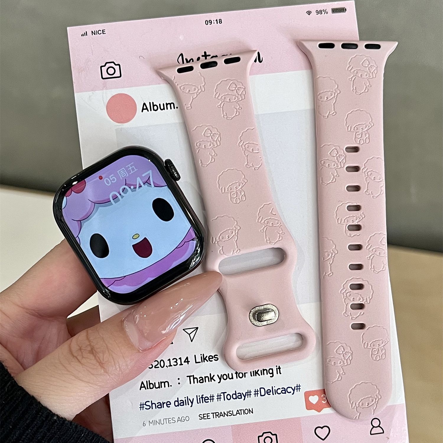 必爱诺小羊适苹果手表表带iwatchs11/10/s9硅胶Apple粉色2ultraSE - 图1