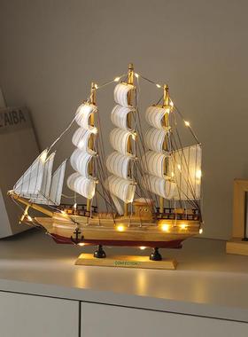 帆船小木船模型客厅电视酒柜摆件创意一帆风顺桌面房间装饰品摆设