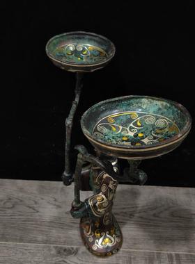 铜祥德青铜器摆件 古做旧 战国人形铜灯古灯 古代灯具铜烛台