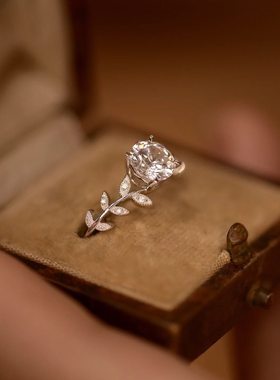 钻石之乡河南钻石商丘人工钻纯银戒指女花瓣月桂枝一克拉活a2507