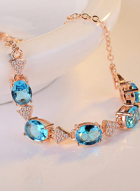 钻石之乡河南商丘钻石三角形满钻蓝石手链海蓝托帕石彩手串a2512