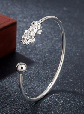 钻石之乡河南商丘复古镀吉祥金钱貔貅开口镀银手镯 镀真金貔a2838