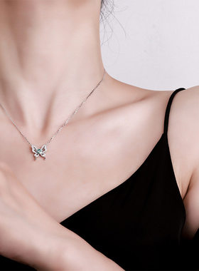 河南钻石商丘人工钻石925银马尔代夫蓝项链高级感轻奢锁骨链a2621