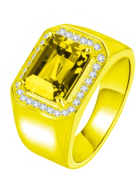 钻石之乡河南商丘镀24K黄水晶黄钻戒指开口长方钻黄钻戒指色a0033