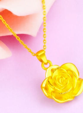 钻石之乡河南商丘时尚镀24k金玫瑰花吊坠花朵项链 情人礼物a0192