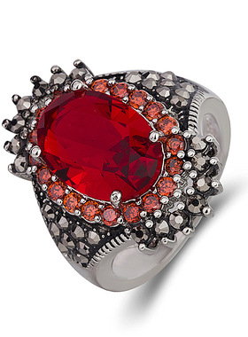 钻石之乡河南商丘wish热卖银饰品复古泰银大宝石戒指指环红a2401