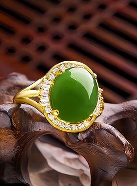 钻石之乡河南商丘推方钻玉髓戒指 镶玉和田玉戒指 岁月流转a2899