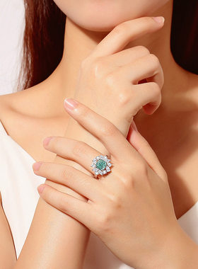 钻石之乡河南钻石商丘钻石S925纯银帕拉伊巴戒指女满钻轻奢a2595