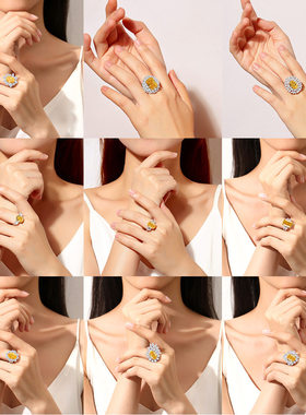 河南钻石商丘钻石人造钻石s925纯银黄钻戒指小众轻奢冰花锆a2515