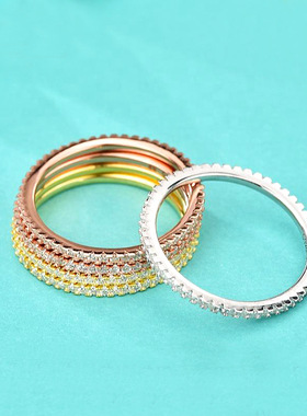 钻石之乡河南柘城河南人工钻石S925纯银排钻戒指日系百搭冷淡风锆